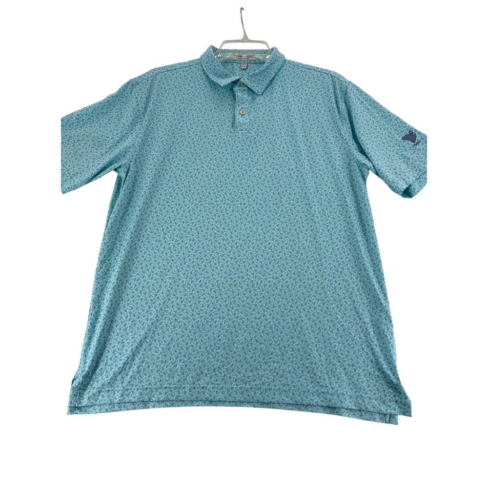 Peter Millar Mens Polo Shirt M Blue Summer Comfort Shuttlecock Print Golf